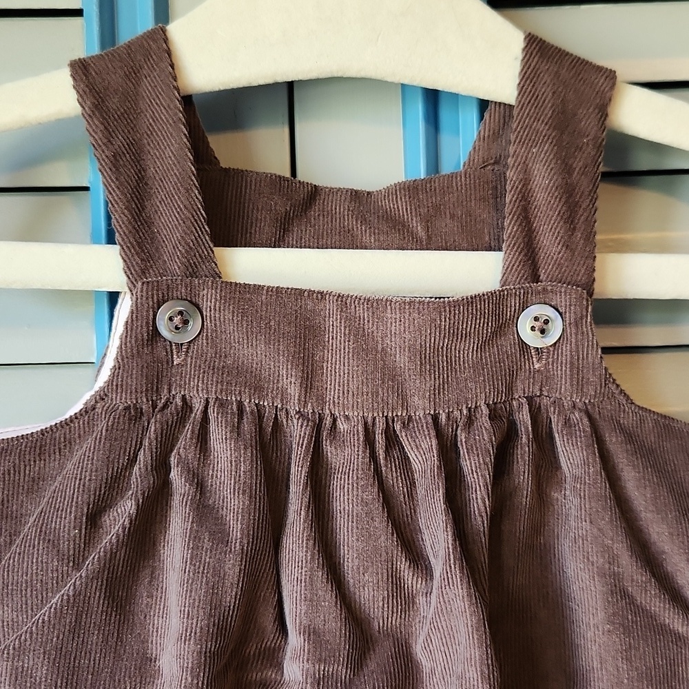 Jacadi Paris Dark Brown Jumpsuit with Pink Floral Embroidery - Picture 3 of 11
